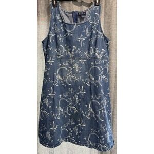 Blue J Women's Size Large Denim Floral Sleevless Dress 35" Long